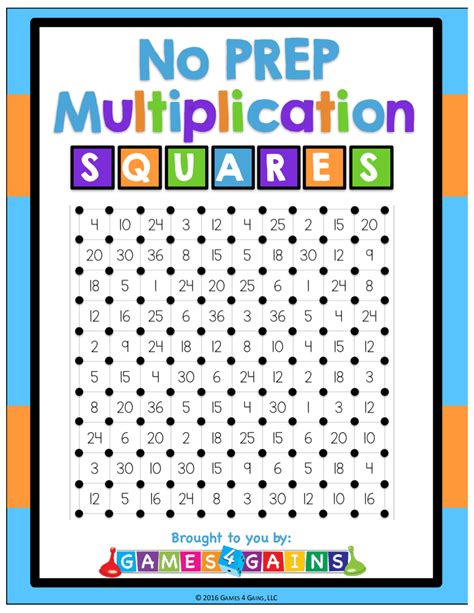 Multiplication Square Numbers Worksheets
