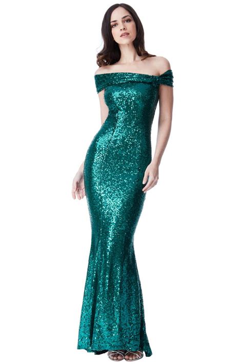 City Goddess Emerald Green Sequins Strapless Gown Alila