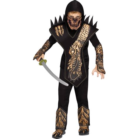 Gold Skull Dragon Ninja Boys Child Halloween Costume