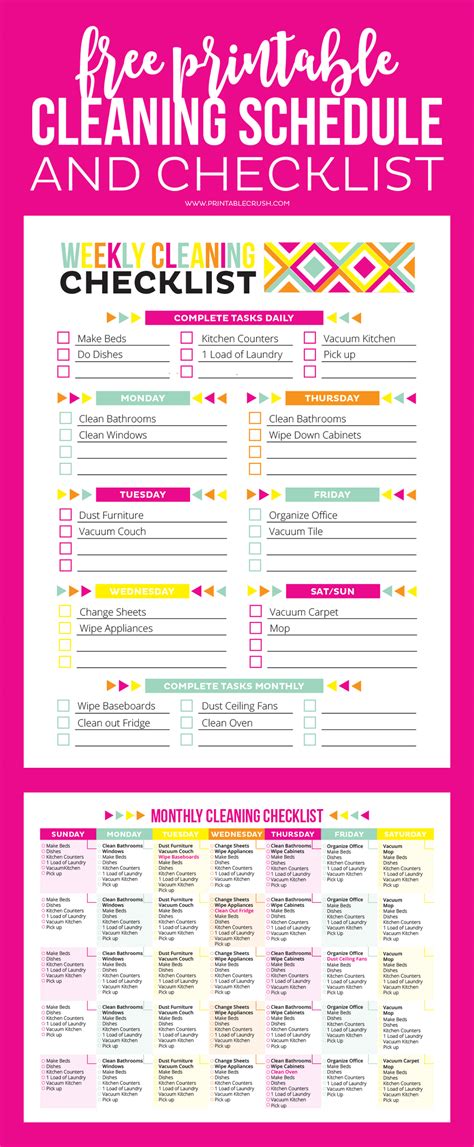 Free Printable Cleaning Schedule And Checklist Printable Crush