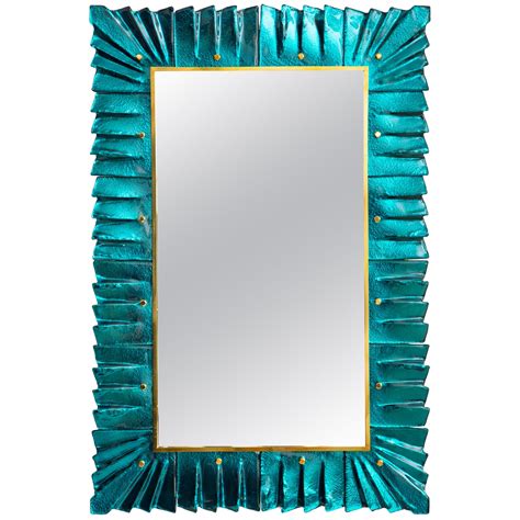 Contemporary Large Murano Sea Green Glass Framed Mirror In Stock For Sale At 1stdibs