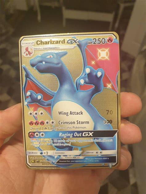 Gold Shiny Charizard GX Pokemon Card Metal Hidden Fates Etsy UK