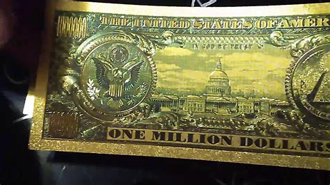 24 K Gold Foil Statue Of Liberty Commemorative Banknote 1 Million Dollars Youtube