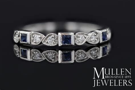 10k White Gold Diamond And Square Sapphire Birthstone Ring Mullen