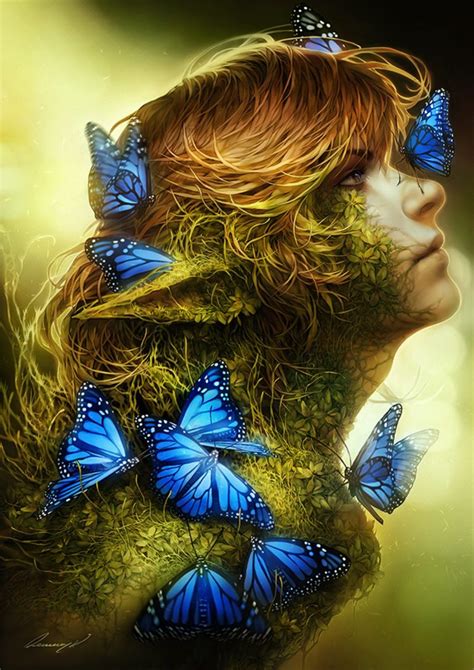 Fantasy Butterfly Blue Elf Fairy Brown Hair Blue