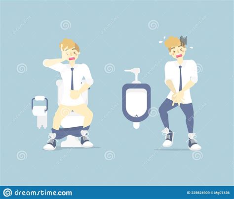 Man Having Stomach Ache Needing To Urinate Holding His Poo Bladder
