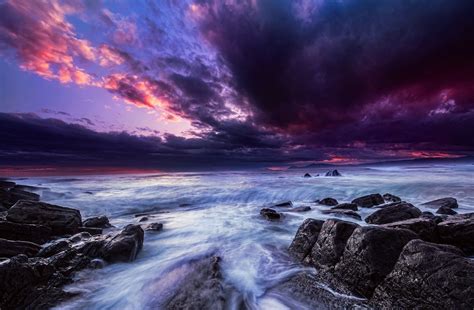 Purple Ocean Sunset Wallpaper And Background Image 1810x1185 Id