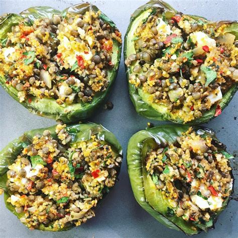 Take a look at these recipes, including classic beef and rice, vegetarian, ham, chicken, and tuna. Lentil, couscous and feta stuffed peppers - Healthy eating ...