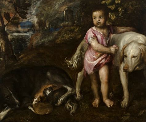 Boy With Dogs In A Landscape — Titian Tiziano Vecellio