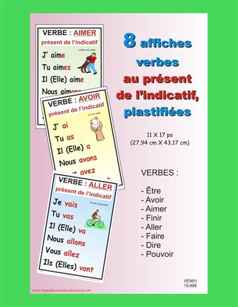 Ensemble De 8 Affiches Verbe Présent De Lindicatif Téléchargeable