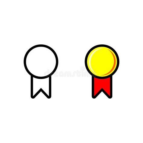 Simple Clean Gold Medal Vector Outline And Colored Icon Stock Vector
