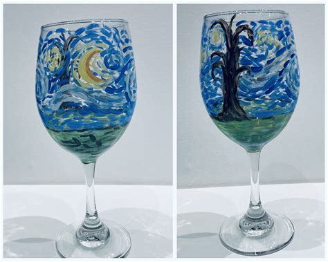 Starry Night Wine Glasses Pinots Palette Painting