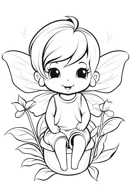 Premium Ai Image Joyful Baby Fairy Printable Coloring Page For