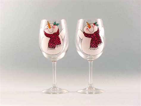 Painted Snowman Wine Glasses Snowman Wine Glasses Best T Etsy Painted Wine Glasses