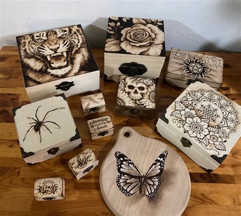 3d Spider Pyrography Wood Burning Jewelry Box Etsy