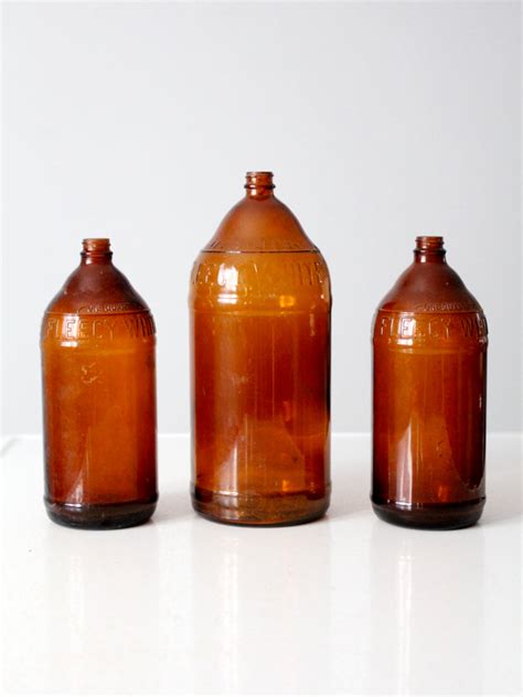 Antique Brown Glass Bottles Set 3 86 Vintage
