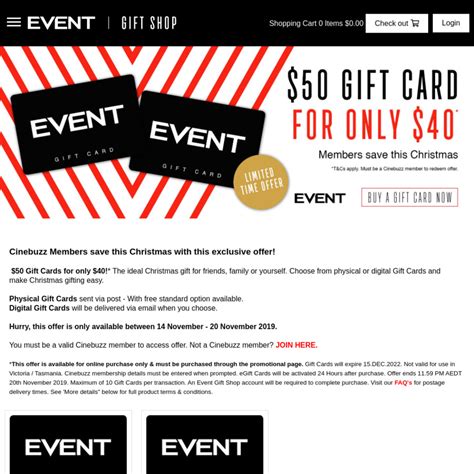 I came across this site after visiting gift card wiki since they were selling whataburger gift cards at 35% off so though i would try them out to understand what kind of experience i would have. 20% off $50 Event Cinemas Gift Cards @ Event (Excludes VIC ...