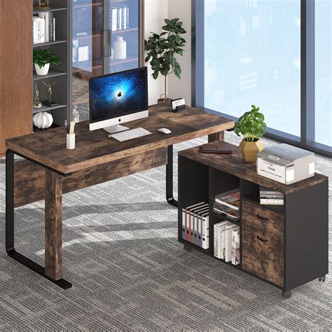Tribesigns L Shaped Computer Desk With Leteral File Cabinet 55 Inch