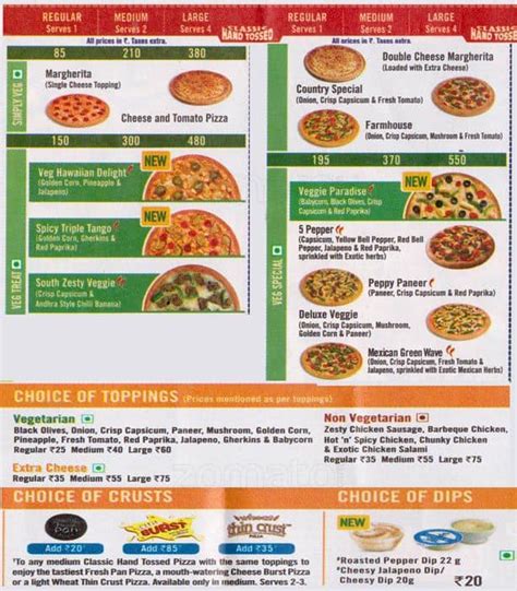 Dominos Pizza Menu Menu For Dominos Pizza Velachery Chennai Zomato