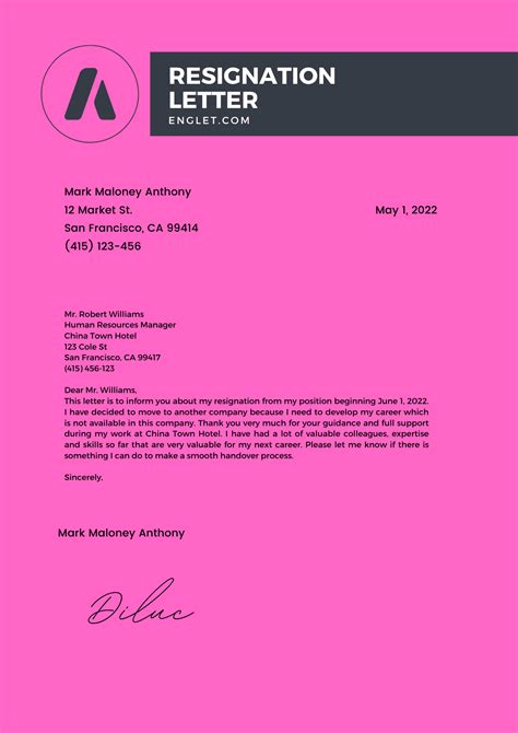 Resignation Letter Sample A Guide To Professional Farewell Englet