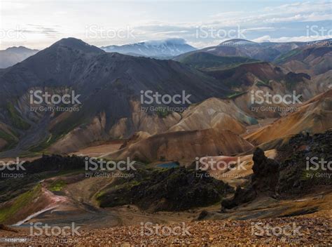 Colorful Rhyolit Rainbow Mountain Panorma With Multicolored Volcanos