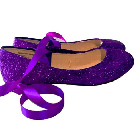 Sparkly Purple Glitter Ballet Flats Shoes Wedding Bride Womens Satin
