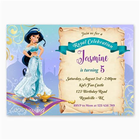 Princess Jasmine Birthday Invitation Easy Inviting