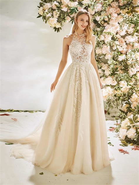 princess wedding gown with halter neckline soft tulle skirt modes bridal nz