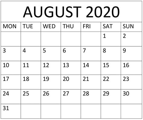 August 7 2020 Calendar Calendar Printables Free Templates