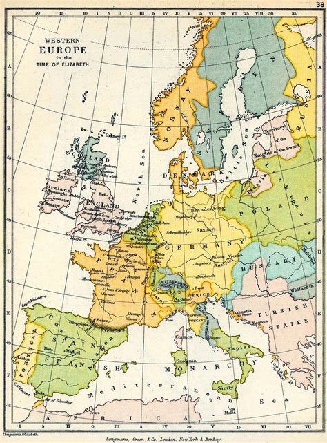 Map Of Western Europe In The Time Of Elizabeth Old Maps Antique Maps