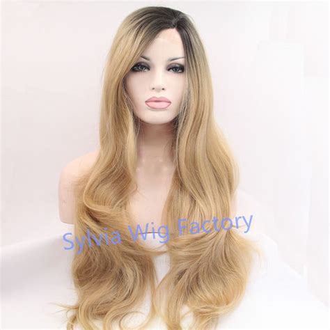 Wholesale Premium Blonde Ombre Wig Dark Root Long Natural Body Wave