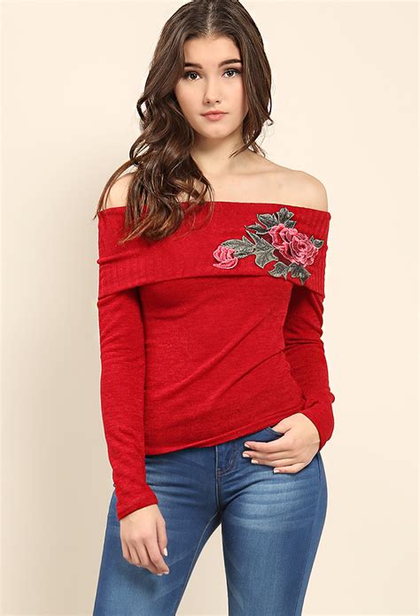 Off The Shoulder Floral Embroidered Top Shop Whats New At Papaya