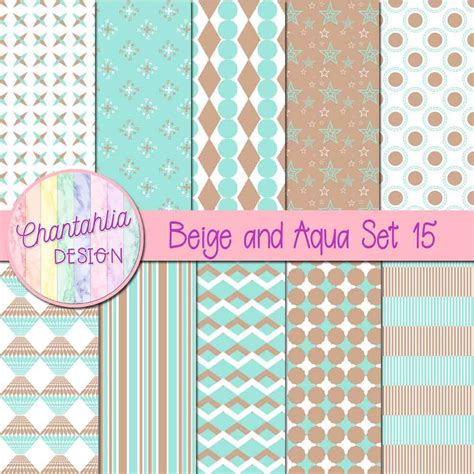 Free Beige And Aqua Digital Papers With Patterned Designs