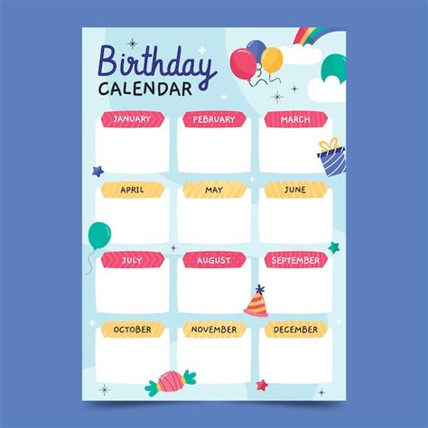 Premium Vector Flat Birthday Calendar Template