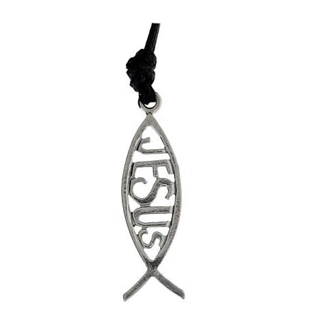 Jesus Fish Pendant In 925 Silver With Cord Online Sales On