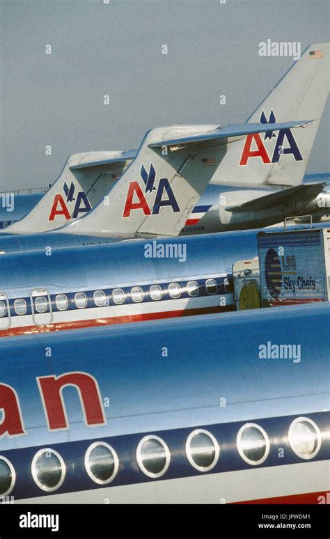American Airlines Mcdonnell Douglas Md 80s And Boeing 767 Parked Stock