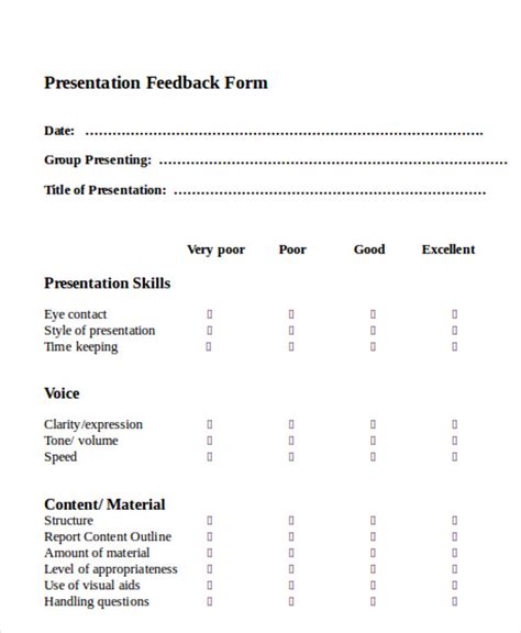 Presentation Feedback Form Template Great Professiona