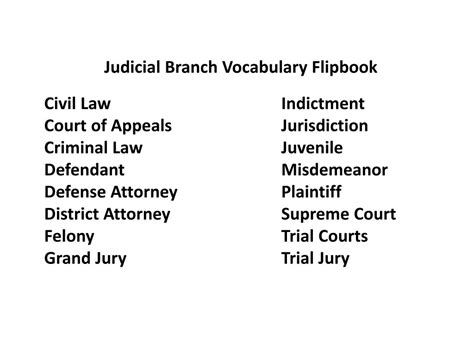 Ppt Judicial Branch Vocabulary Flipbook Civil Law Indictment Court Of