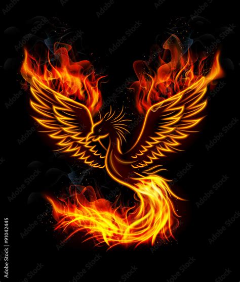 Fire Burning Phoenix Bird With Black Background Stock Vector Adobe Stock