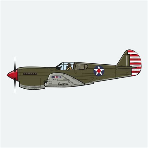 P40 Warhawk World War 2 American Fighter Plane Digital Illustration