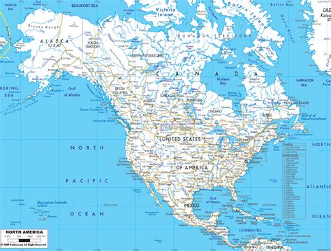 Large Detailed Road Map Of North America With Cities And Airports
