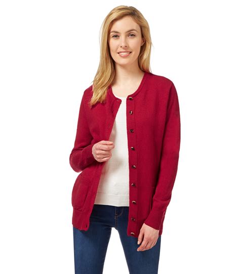 Red Pure Lambswool Womens Crew Neck Cardigan Woolovers