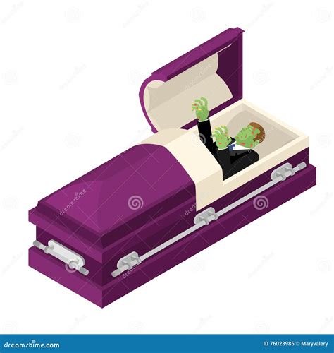 Zombie In Coffin Green Dead Man Lying In Wooden Casket Corpse Cartoon