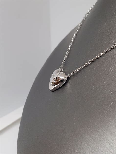 14k White Gold Diamond Heart Necklace Etsy
