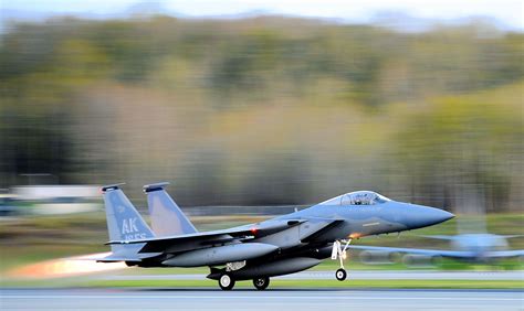 F 15 Eagle Of Usaf While Takeoff At Elmendorf Air Base Aircraft