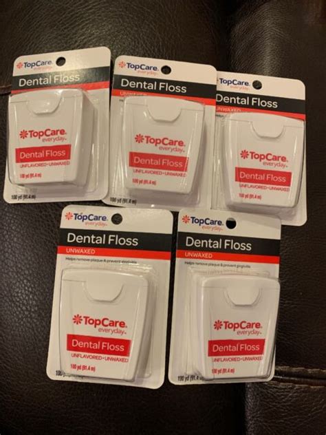 Lot Of 5 New Unwaxed Unflavored Topcare Dental Floss 500 Yards Total