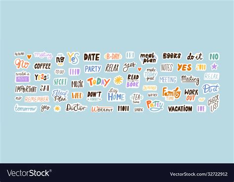Collection Sticker Words Template Flat Royalty Free Vector