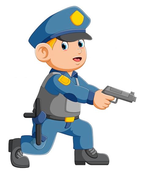 Oficial De Policía Apuntando Con Pistola Vector Premium