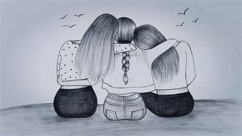How To Draw Three Best Friends Hugging Each Other Pencil Sketch