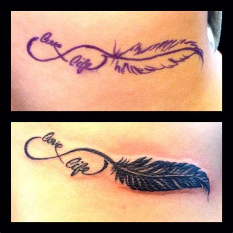 This tattoo is very small and best for women. Tattoo by Jojo Miller, Dynamic Ink, Infinity, Feather ...
